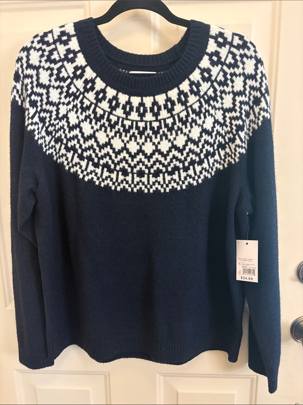 Croft & Barrow Women's Navy and White Fair Isle Sweater